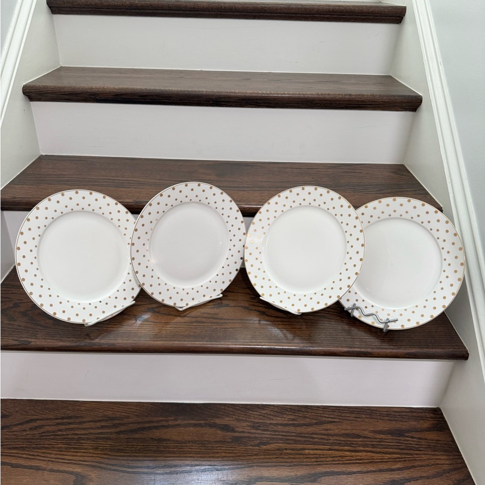 GRACE TEAWARE GOLD POLKA DOT DINNER PLATES NEW